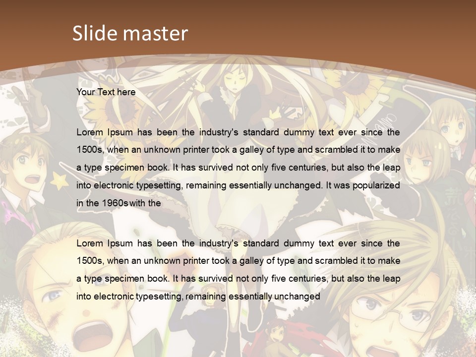 A Group Of Anime Characters With A Brown Background PowerPoint Template