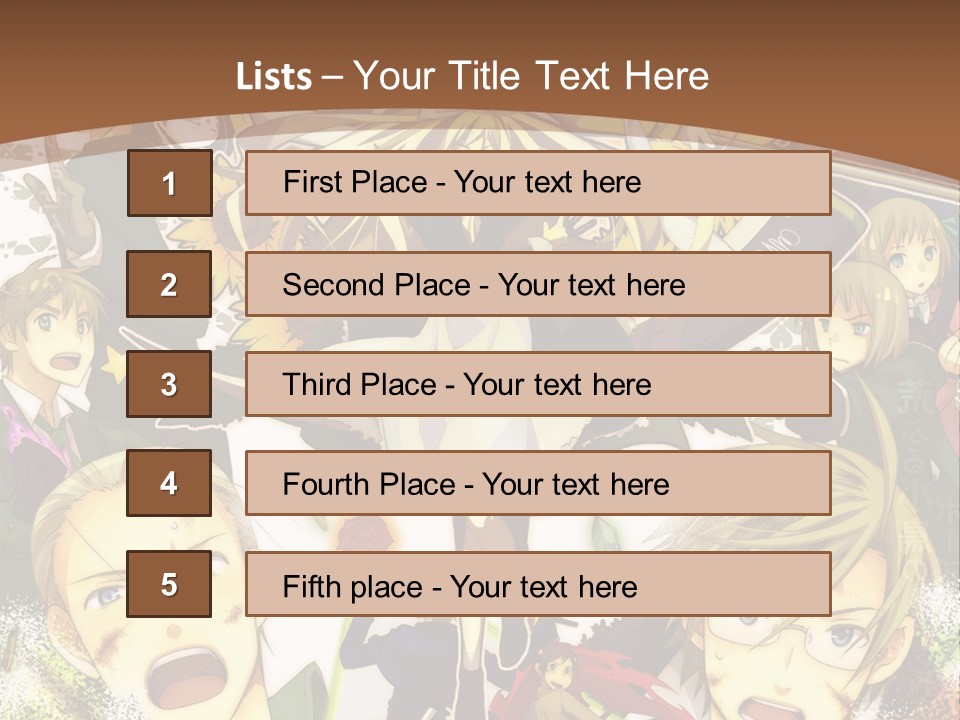 A Group Of Anime Characters With A Brown Background PowerPoint Template