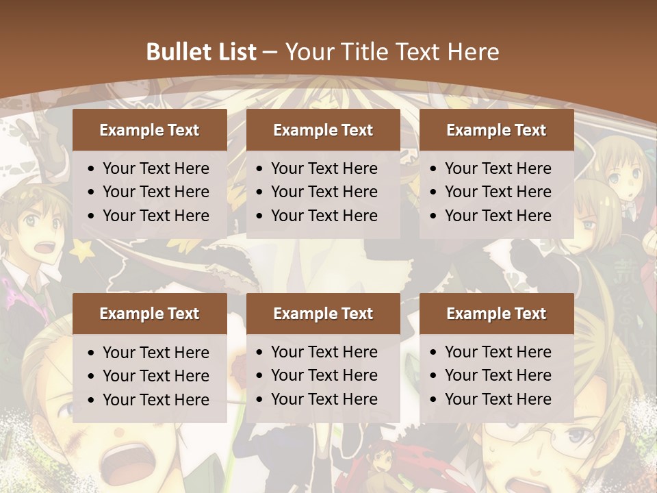 A Group Of Anime Characters With A Brown Background PowerPoint Template