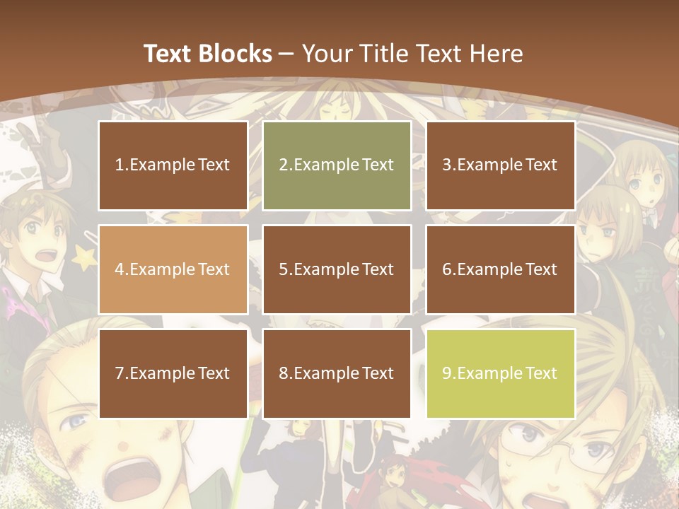 A Group Of Anime Characters With A Brown Background PowerPoint Template
