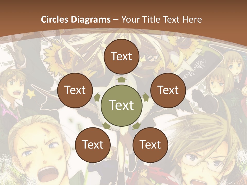 A Group Of Anime Characters With A Brown Background PowerPoint Template