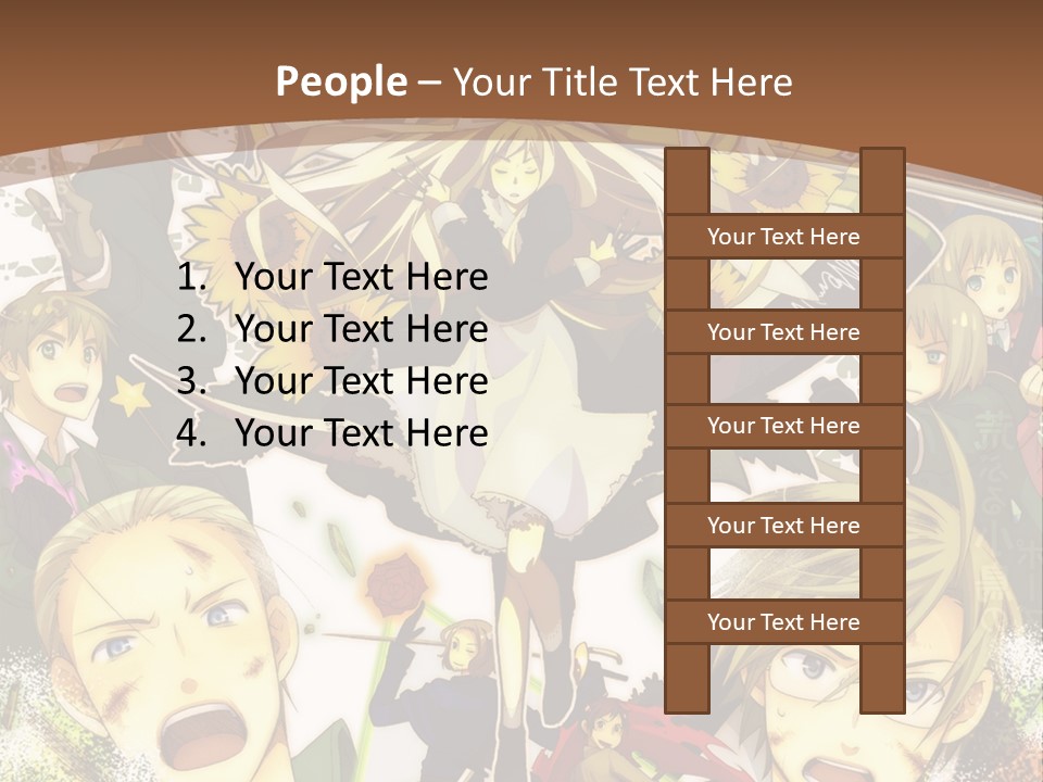 A Group Of Anime Characters With A Brown Background PowerPoint Template