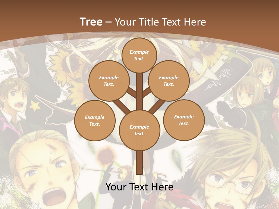A Group Of Anime Characters With A Brown Background PowerPoint Template