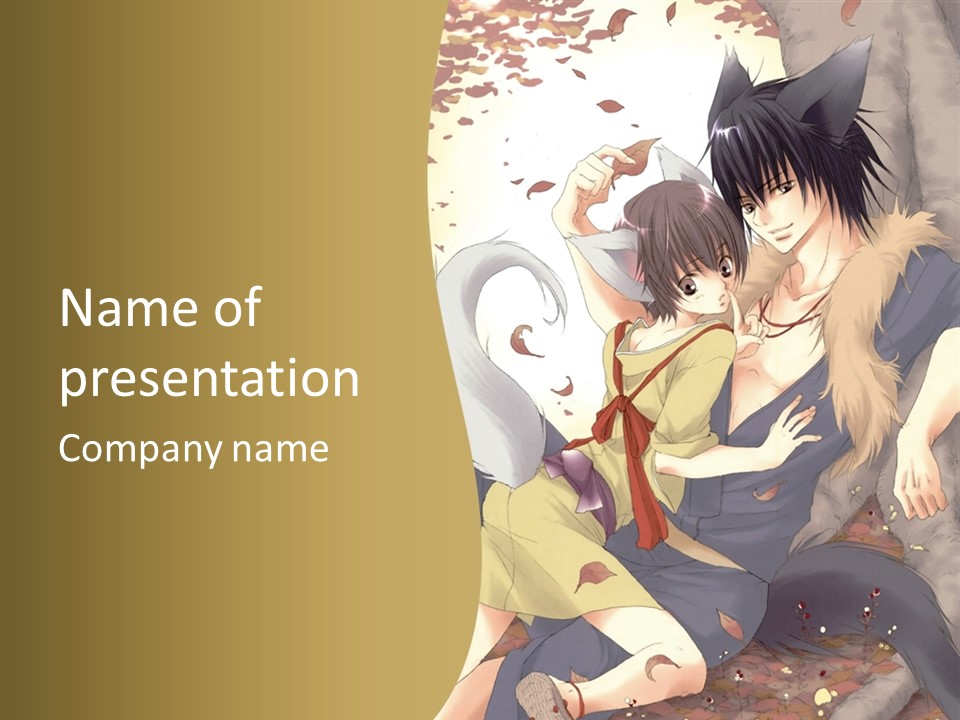 A Couple Of Anime Characters Sitting Next To Each Other PowerPoint Template