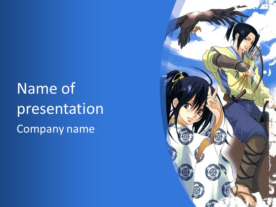 A Couple Of Anime Characters In Front Of A Blue Background PowerPoint Template