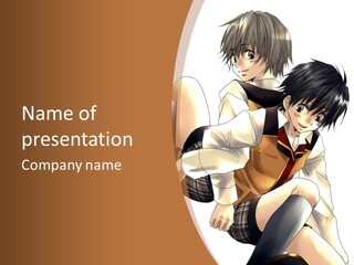 A Couple Of Anime Characters Sitting Next To Each Other PowerPoint Template