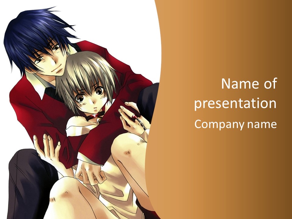 A Couple Of Anime Characters Sitting Next To Each Other PowerPoint Template