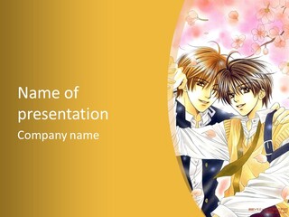 A Couple Of Anime Characters With Flowers In The Background PowerPoint Template