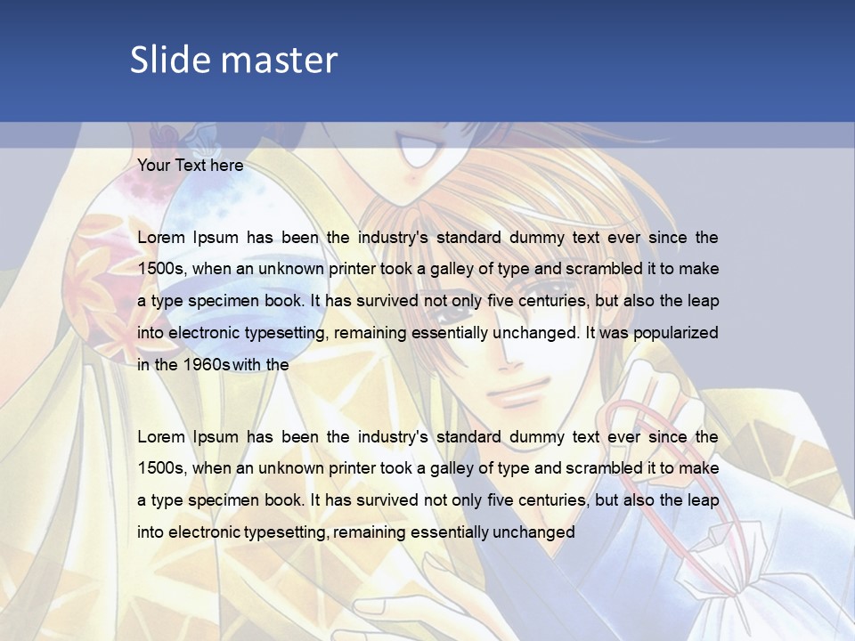 A Man And A Woman Are Holding Each Other In Front Of A Blue Background PowerPoint Template