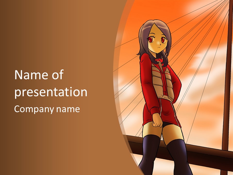 A Woman In A Red Dress Is Standing On A Bridge PowerPoint Template