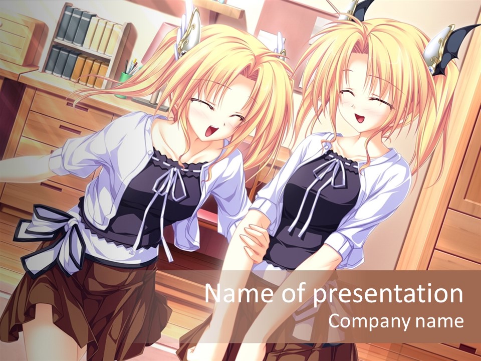 Two Anime Girls Standing Next To Each Other PowerPoint Template