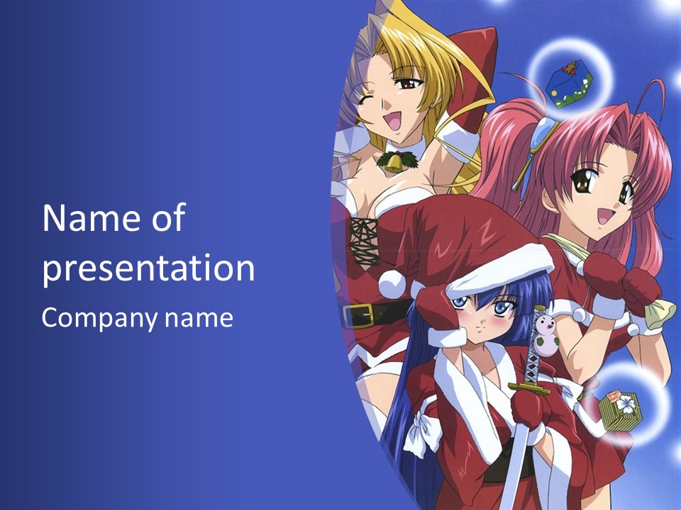 A Group Of Anime Girls With Santa Hats PowerPoint Template