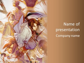 A Group Of Anime Characters On A Brown Background PowerPoint Template