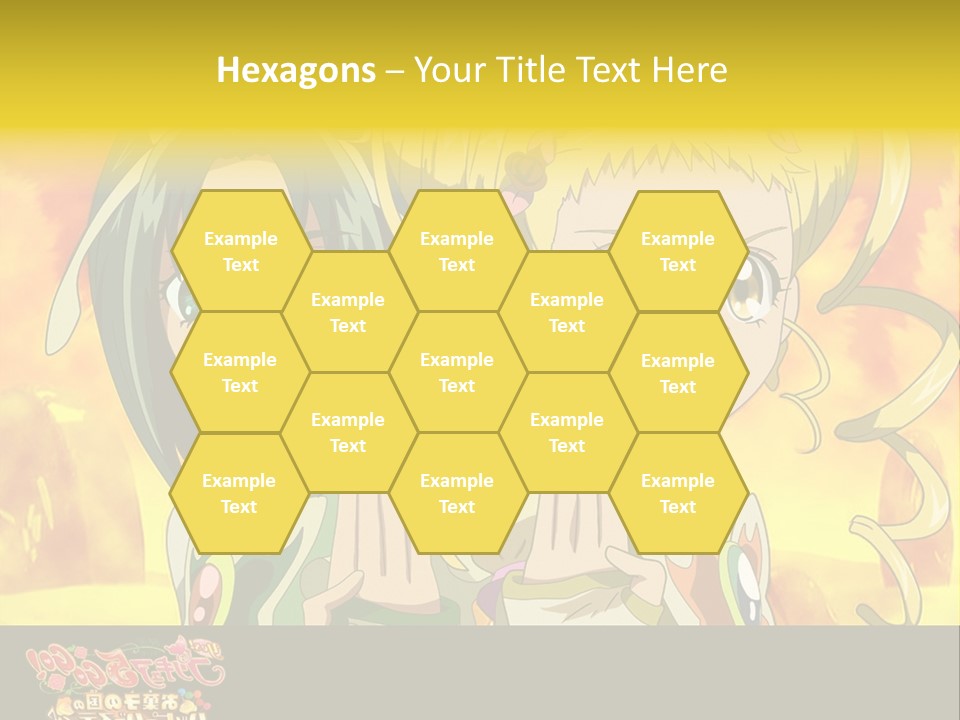 Two Anime Girls With Their Hands Together In Front Of A Yellow Background PowerPoint Template