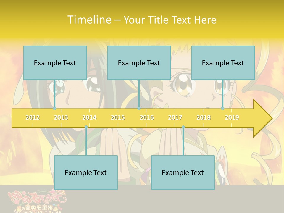 Two Anime Girls With Their Hands Together In Front Of A Yellow Background PowerPoint Template
