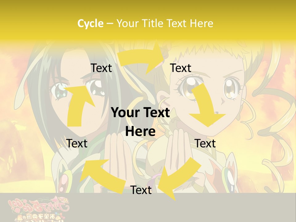 Two Anime Girls With Their Hands Together In Front Of A Yellow Background PowerPoint Template