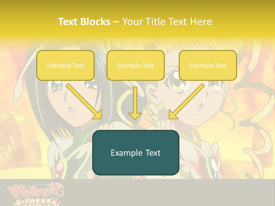 Two Anime Girls With Their Hands Together In Front Of A Yellow Background PowerPoint Template