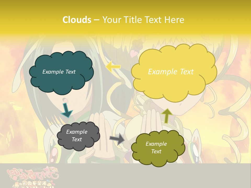 Two Anime Girls With Their Hands Together In Front Of A Yellow Background PowerPoint Template