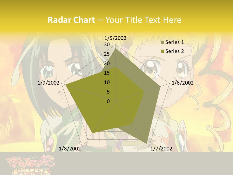 Two Anime Girls With Their Hands Together In Front Of A Yellow Background PowerPoint Template