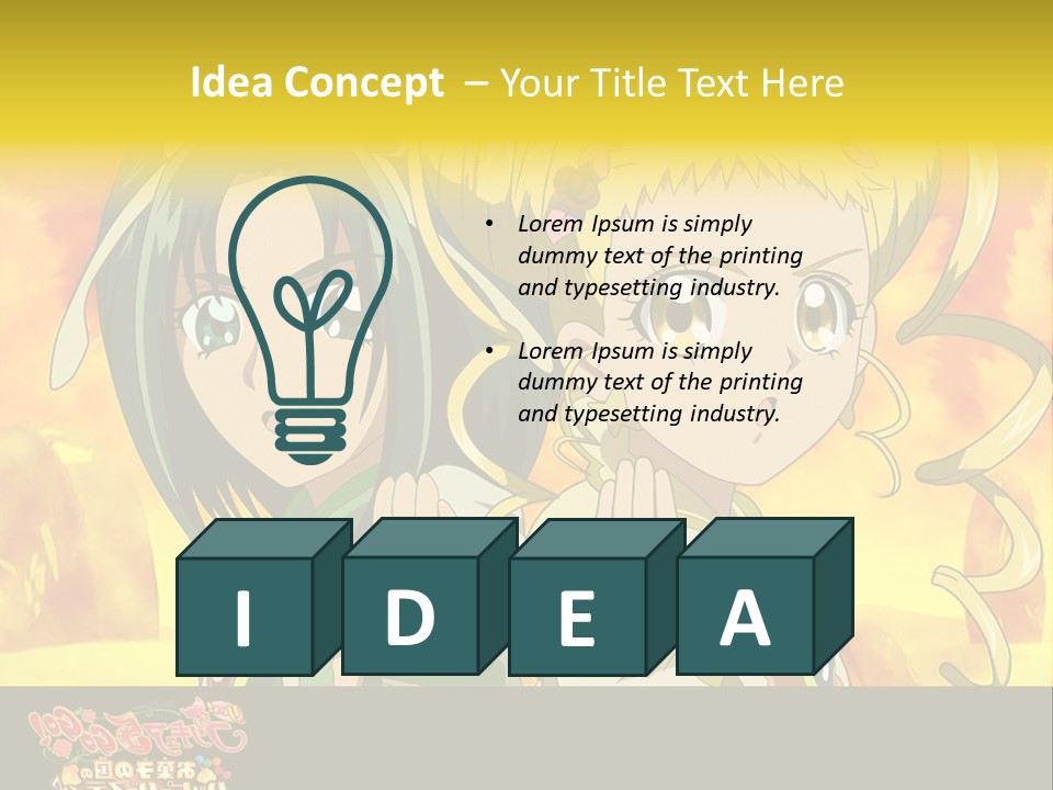 Two Anime Girls With Their Hands Together In Front Of A Yellow Background PowerPoint Template