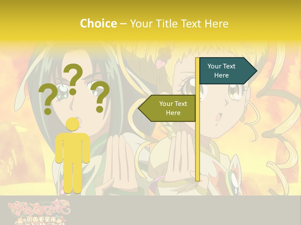 Two Anime Girls With Their Hands Together In Front Of A Yellow Background PowerPoint Template