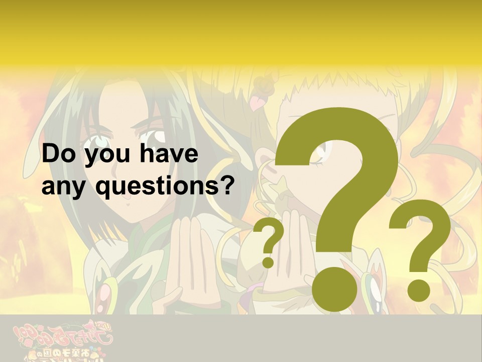 Two Anime Girls With Their Hands Together In Front Of A Yellow Background PowerPoint Template