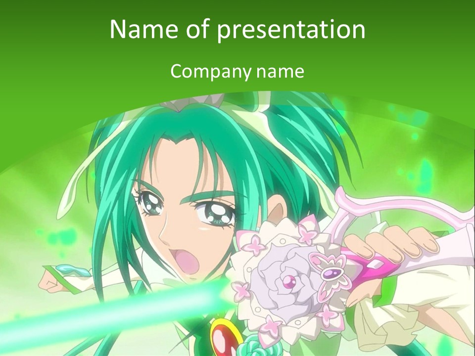 A Girl With Green Hair Holding A Sword PowerPoint Template