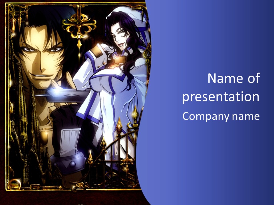 A Couple Of Anime Characters In Front Of A Blue Background PowerPoint Template