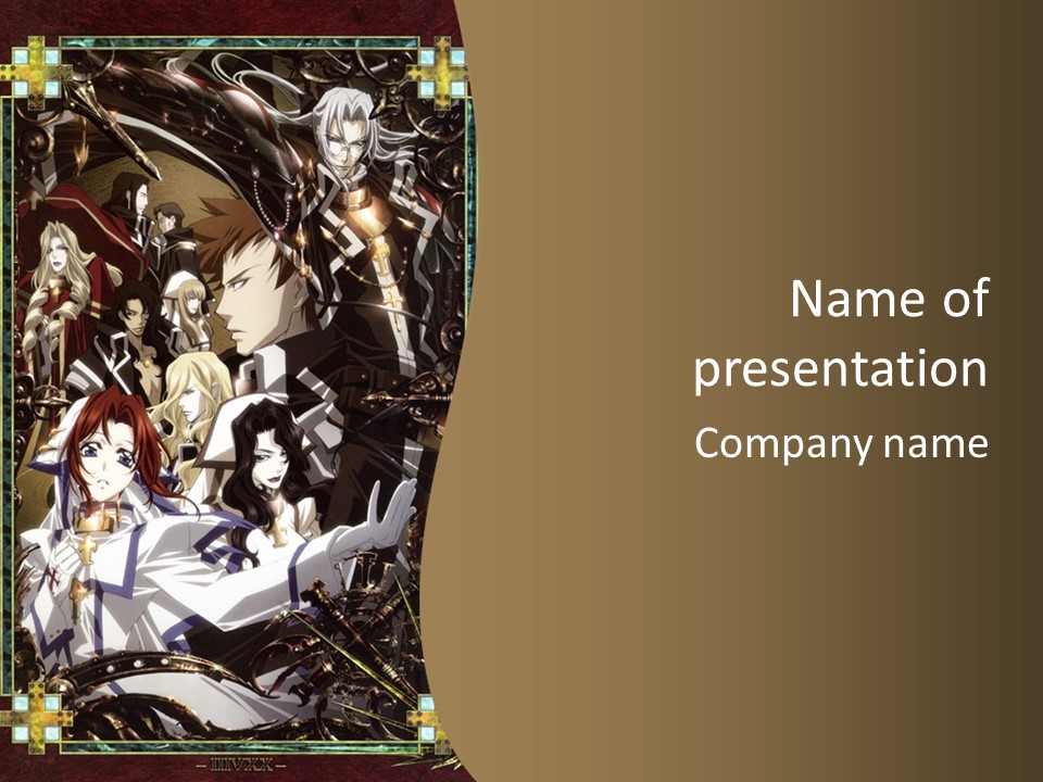 A Group Of Anime Characters On A Brown Background PowerPoint Template