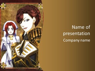 A Couple Of Anime Characters With A Gold Background PowerPoint Template