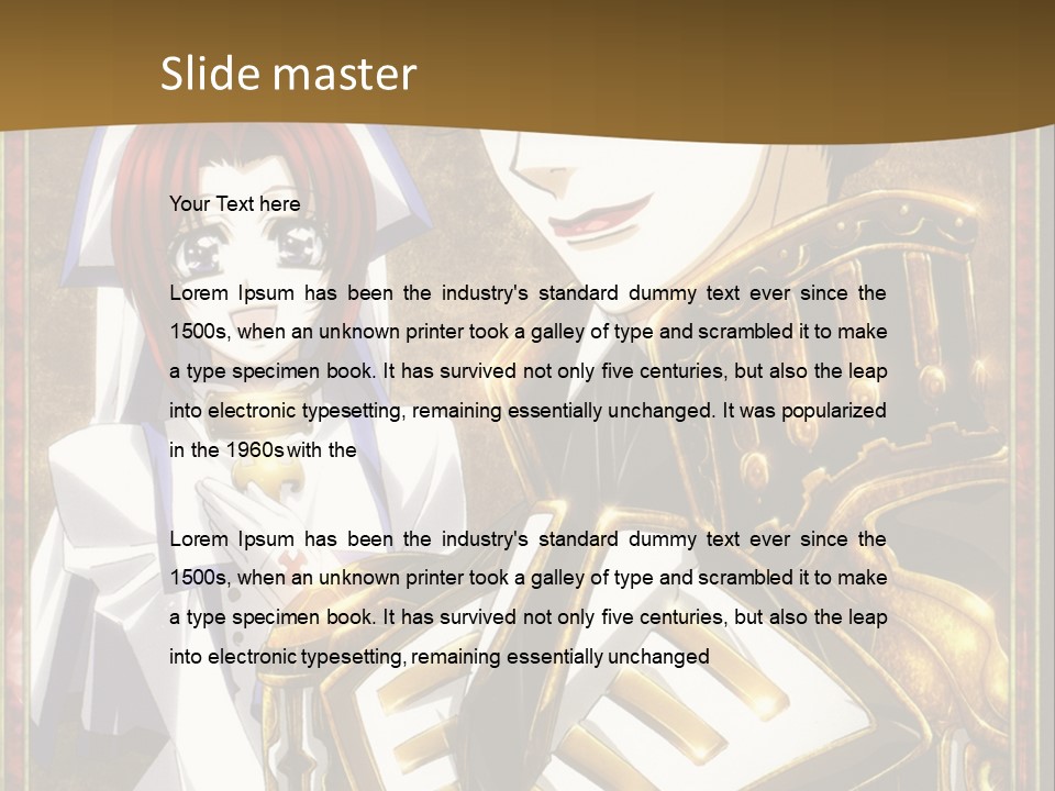 A Couple Of Anime Characters With A Gold Background PowerPoint Template