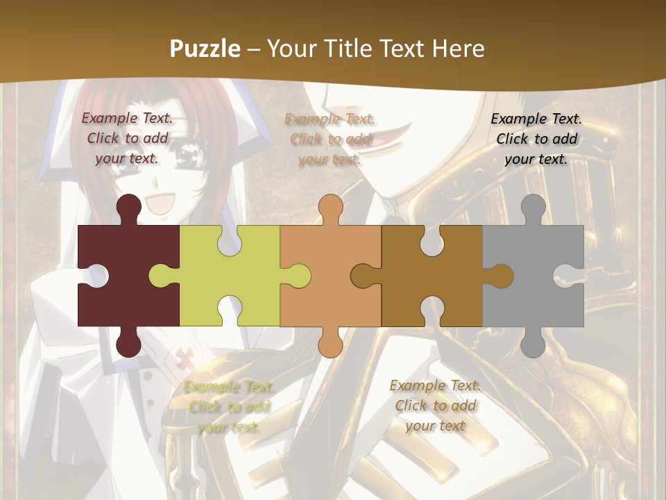 A Couple Of Anime Characters With A Gold Background PowerPoint Template