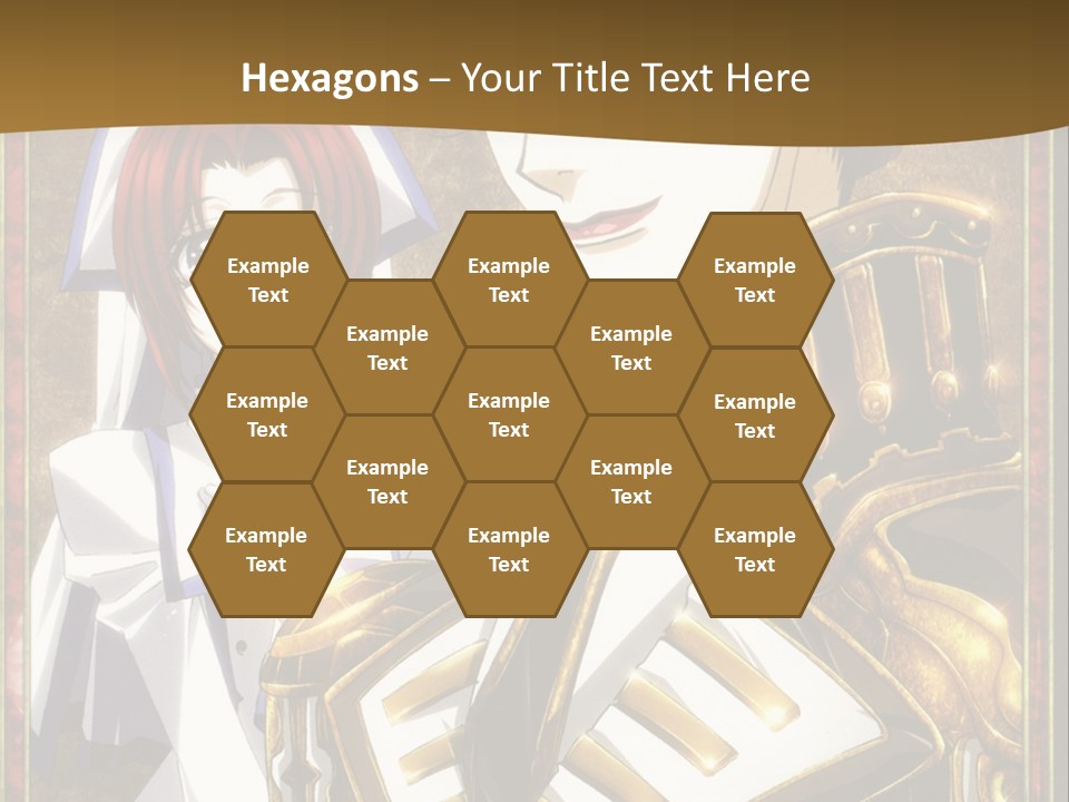 A Couple Of Anime Characters With A Gold Background PowerPoint Template