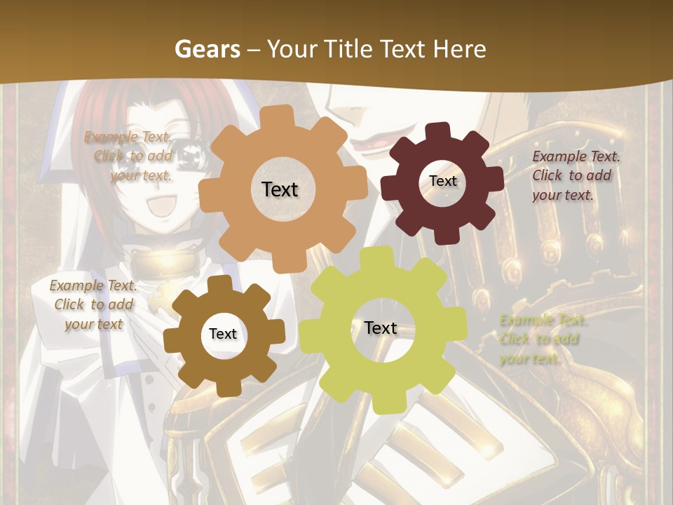 A Couple Of Anime Characters With A Gold Background PowerPoint Template