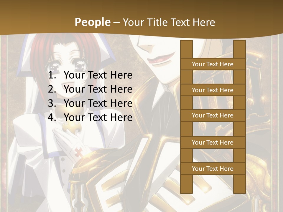 A Couple Of Anime Characters With A Gold Background PowerPoint Template