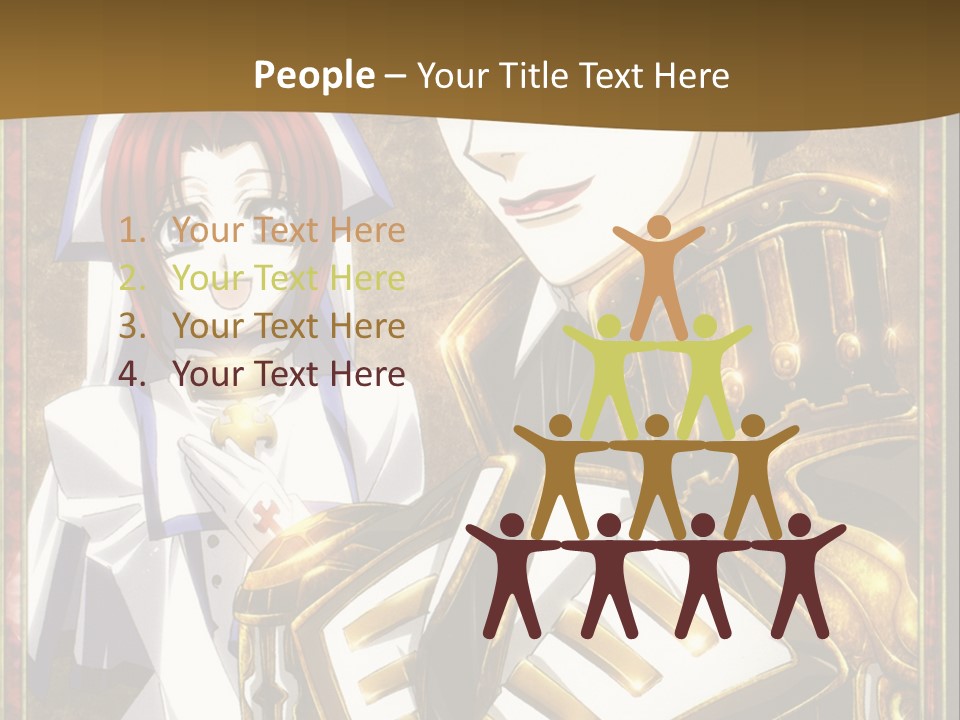 A Couple Of Anime Characters With A Gold Background PowerPoint Template