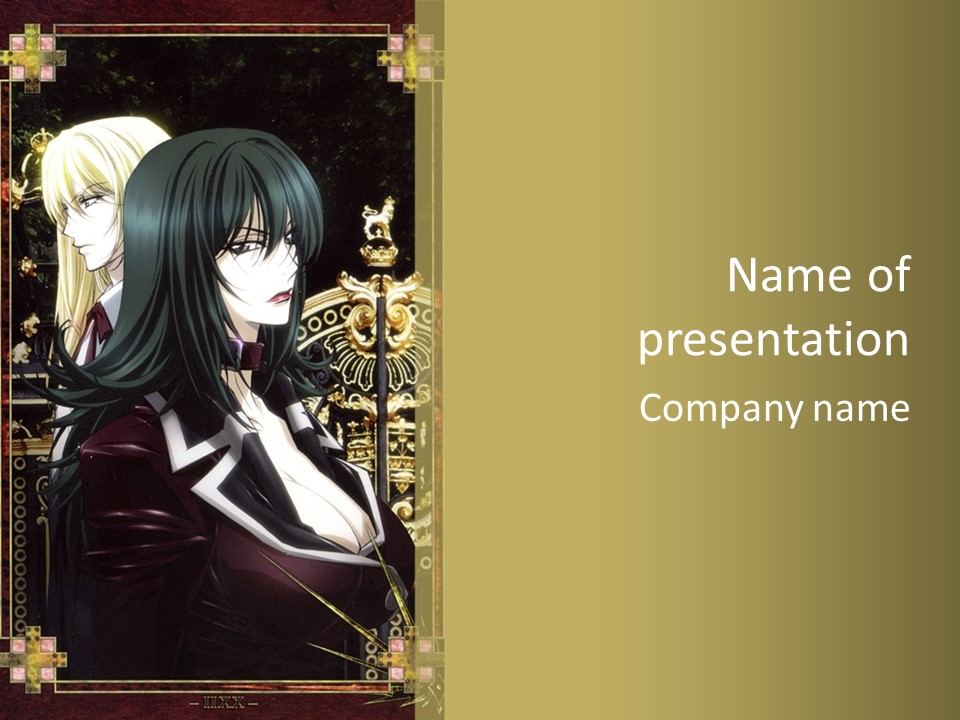 A Couple Of Anime Characters Standing Next To Each Other PowerPoint Template