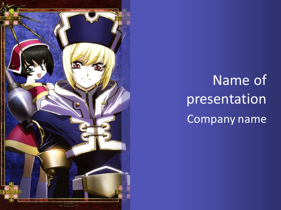 A Couple Of Anime Characters With A Blue Background PowerPoint Template