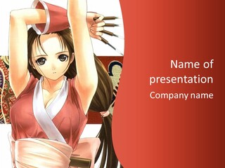 A Woman In A Red And White Dress With Her Arms Up In The Air PowerPoint Template