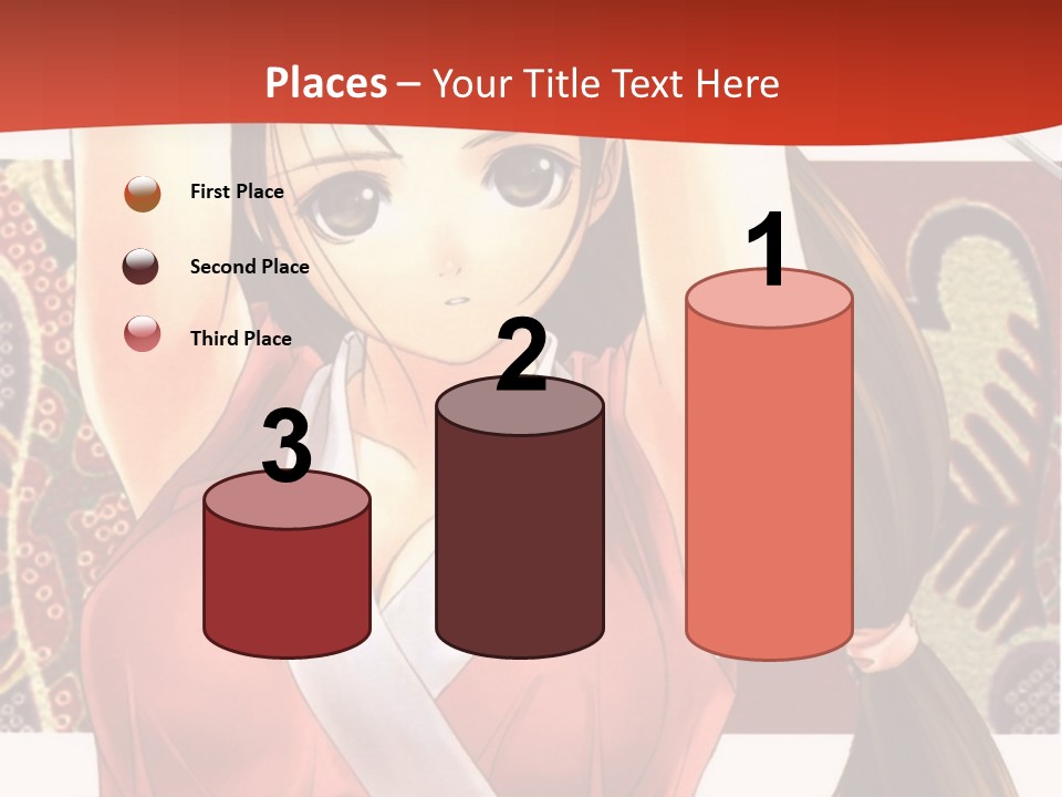 A Woman In A Red And White Dress With Her Arms Up In The Air PowerPoint Template