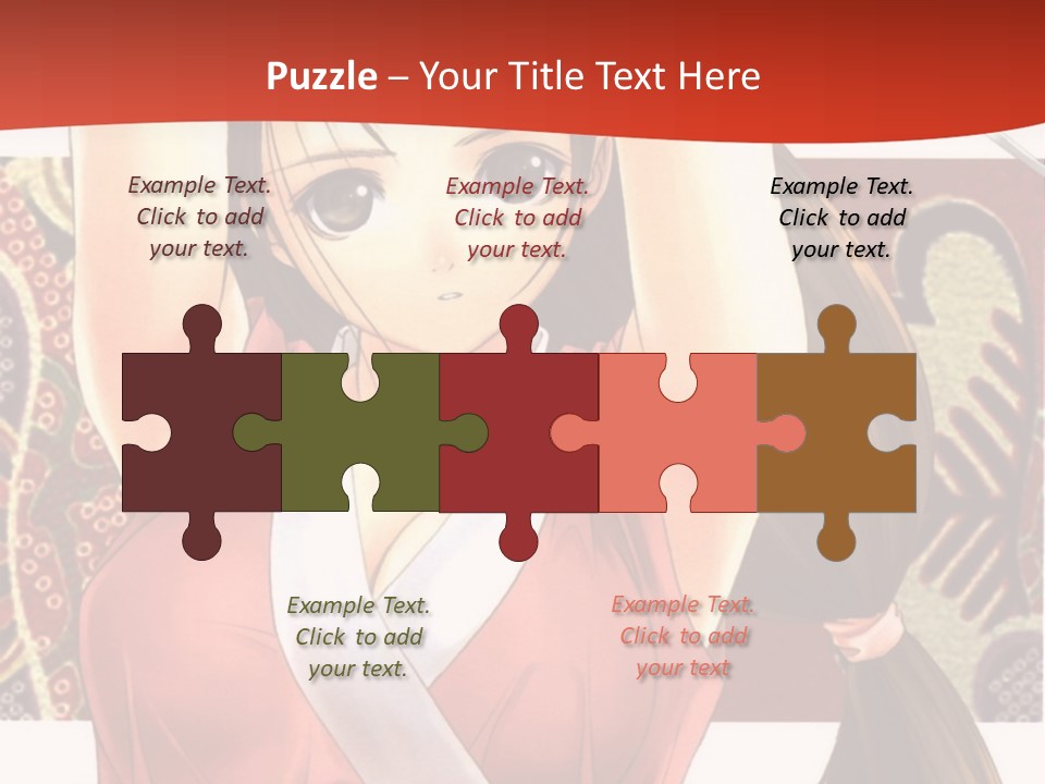 A Woman In A Red And White Dress With Her Arms Up In The Air PowerPoint Template