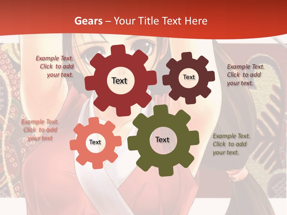 A Woman In A Red And White Dress With Her Arms Up In The Air PowerPoint Template