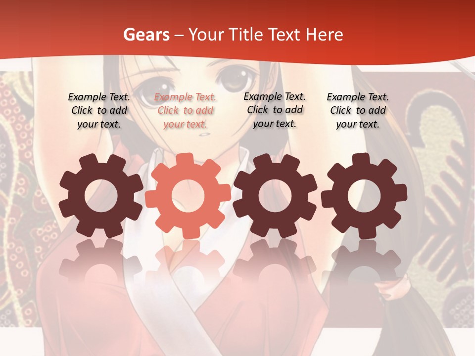 A Woman In A Red And White Dress With Her Arms Up In The Air PowerPoint Template