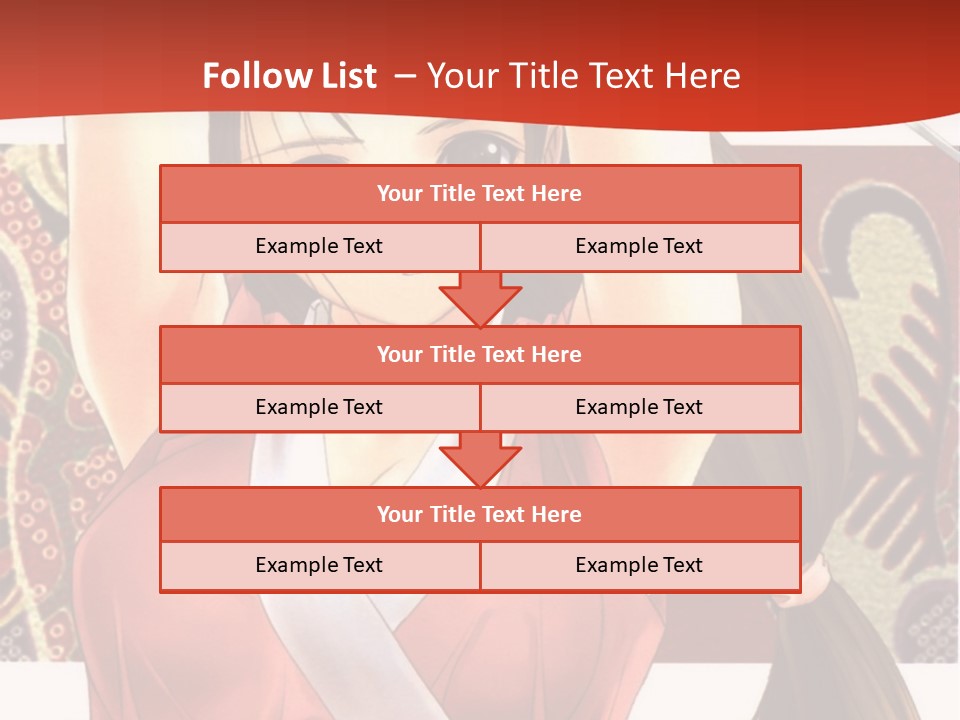 A Woman In A Red And White Dress With Her Arms Up In The Air PowerPoint Template