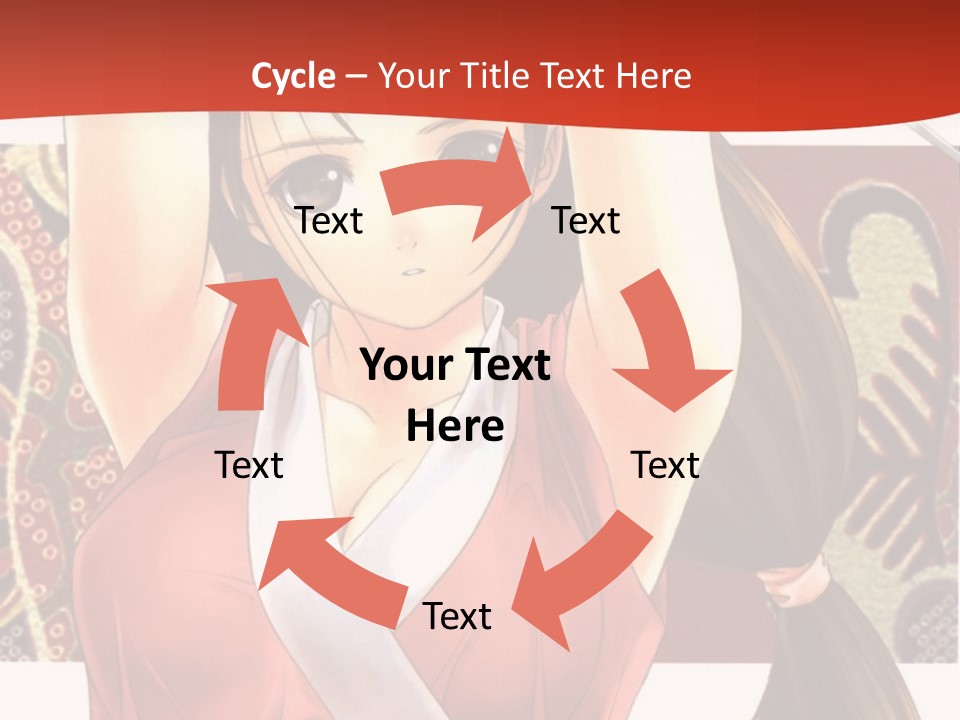 A Woman In A Red And White Dress With Her Arms Up In The Air PowerPoint Template