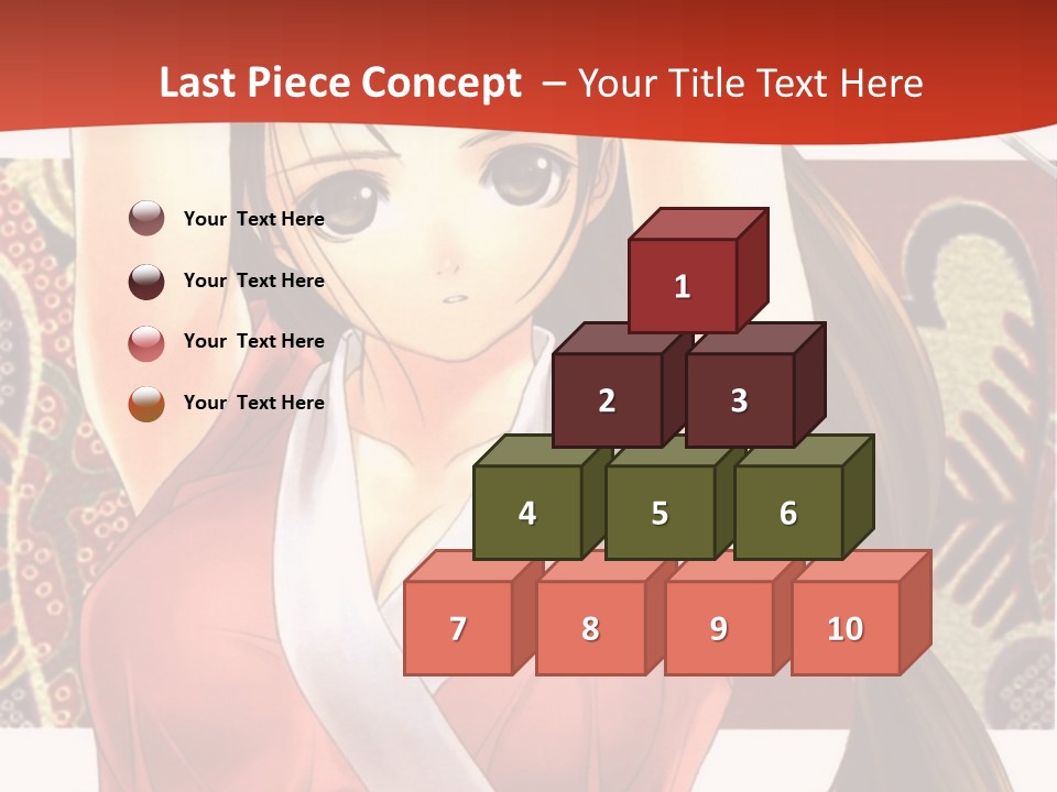 A Woman In A Red And White Dress With Her Arms Up In The Air PowerPoint Template