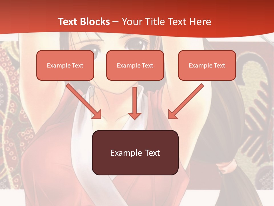 A Woman In A Red And White Dress With Her Arms Up In The Air PowerPoint Template