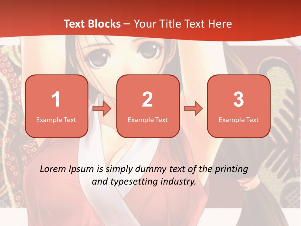 A Woman In A Red And White Dress With Her Arms Up In The Air PowerPoint Template