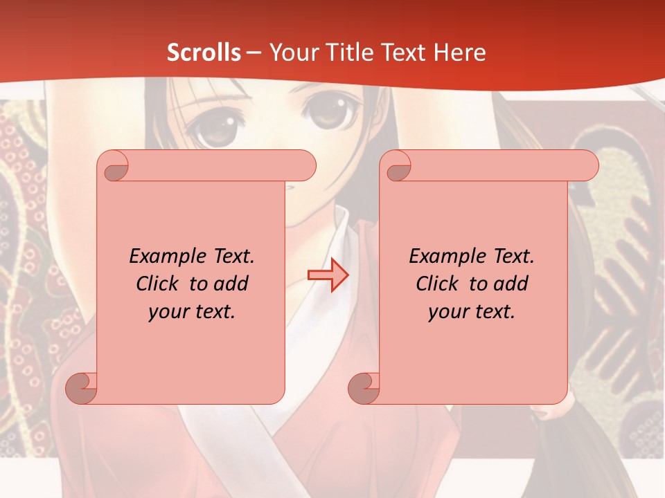 A Woman In A Red And White Dress With Her Arms Up In The Air PowerPoint Template