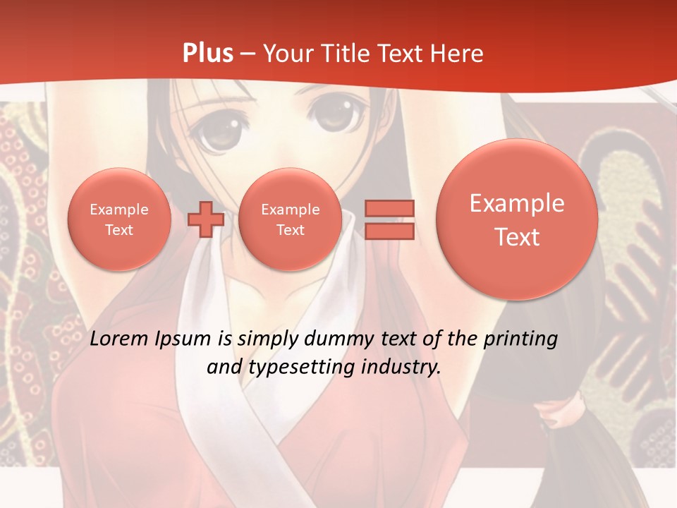 A Woman In A Red And White Dress With Her Arms Up In The Air PowerPoint Template